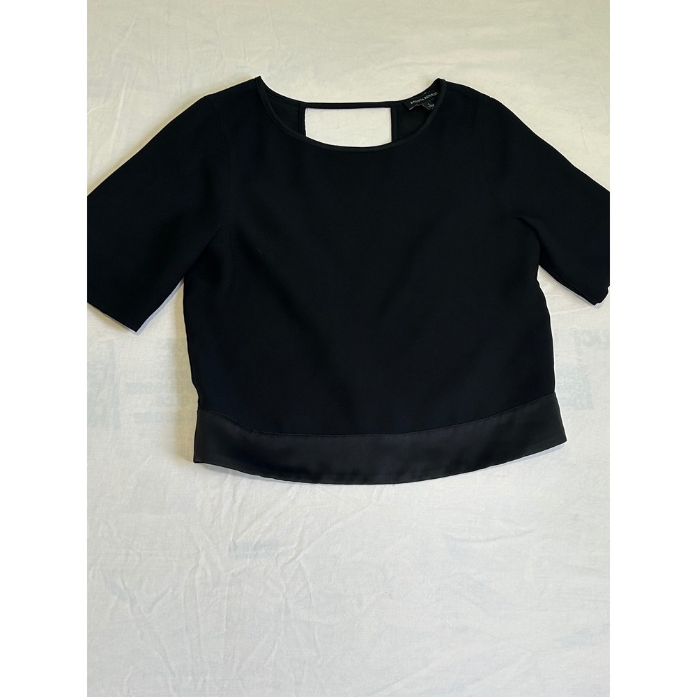 Banana Republic Black Satin Trim Tulip Back Short Sleeve Blouse Small